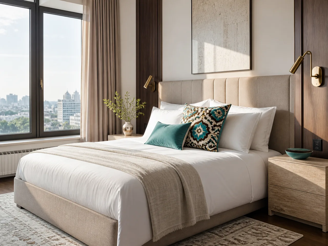 Immaculate guest-ready bedroom in a contemporary Tashkent apartment