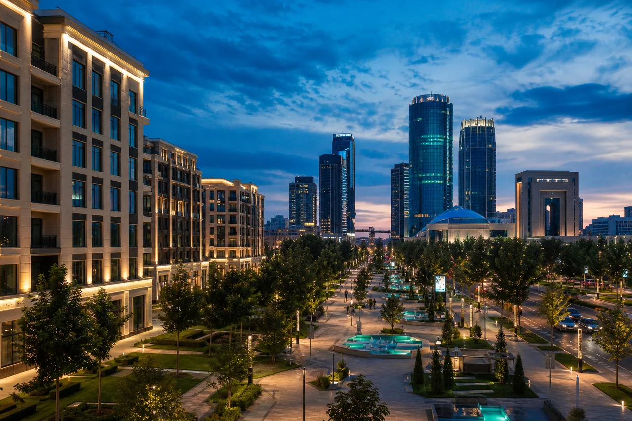 Contemporary Tashkent skyline and residential district at dusk